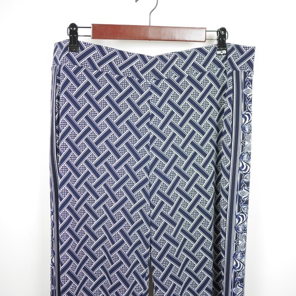 WHITE HOUSE BLACK MARKET Women's L Blue & white pull on stretch pants elastic - Picture 2 of 10